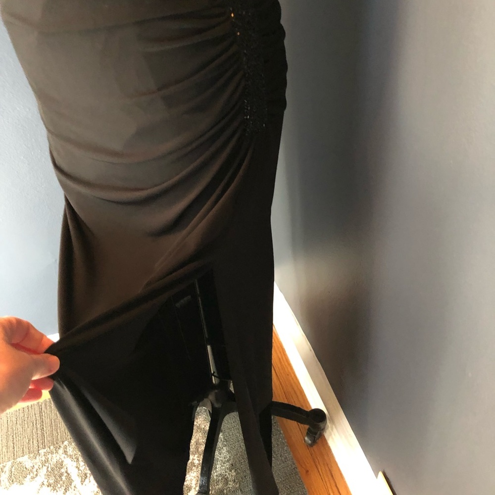 Laundry Womens Blue One Shoulder Jersey Beaded Side Slit Gown Dress Size 4 $390 - Picture 4 of 6